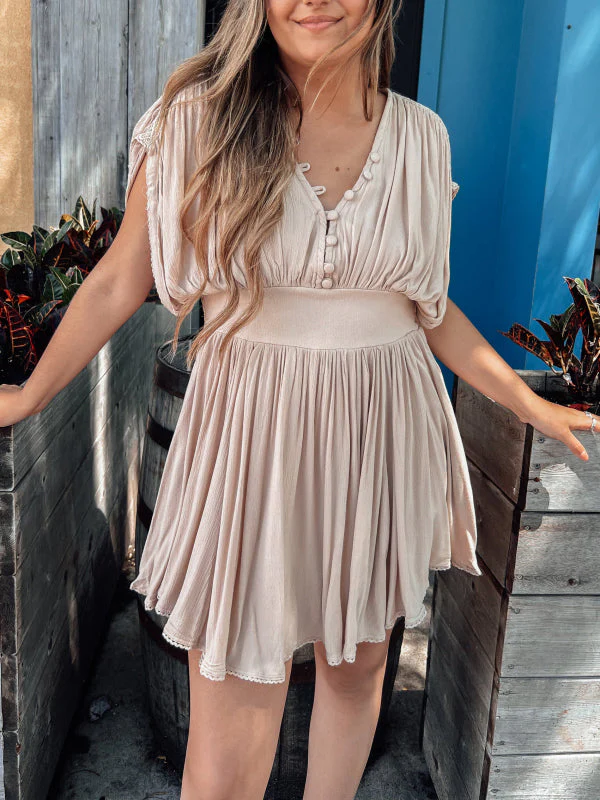 Folds Button Elegant Casual Mini Dress - Image 4