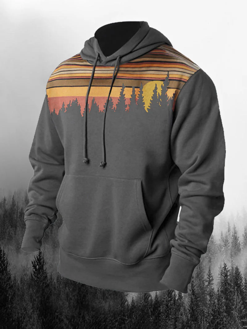 Forest Printed Casual Drawstring Hoodie