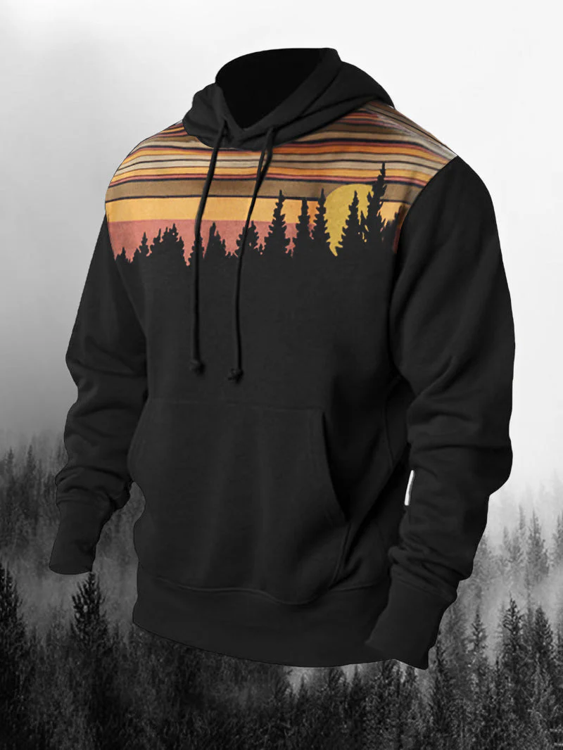 Forest Printed Casual Drawstring Hoodie - Image 3