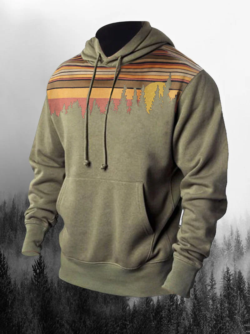 Forest Printed Casual Drawstring Hoodie - Image 6