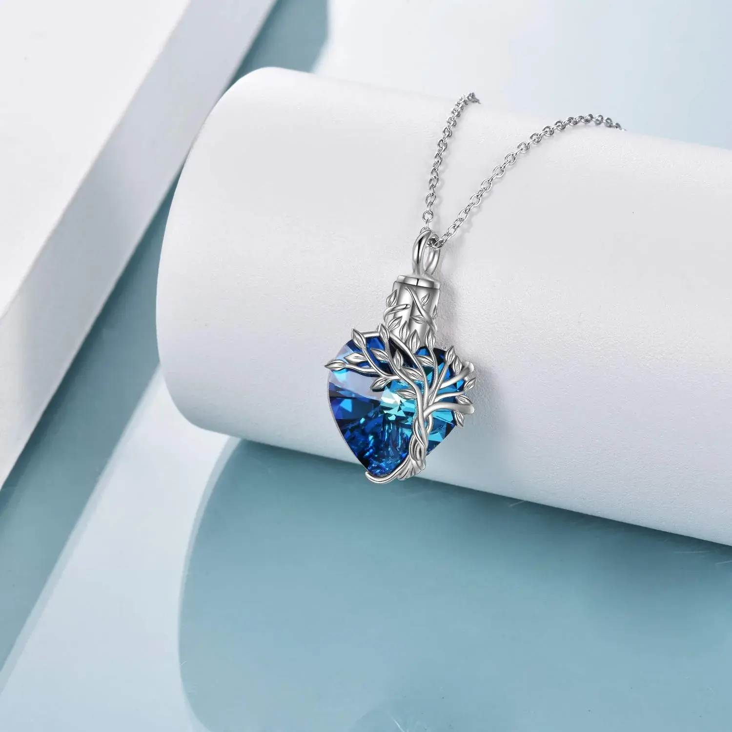 Heart Tree of Life Urn Necklace for Ashes Sterling Silver Cremation Jewelry with Crystal w/Funnel Filler - Image 12
