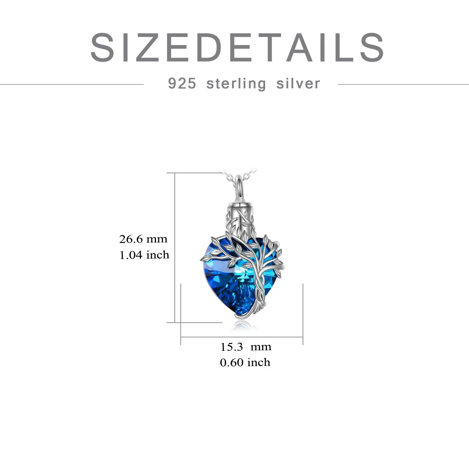 Heart Tree of Life Urn Necklace for Ashes Sterling Silver Cremation Jewelry with Crystal w/Funnel Filler - Image 14