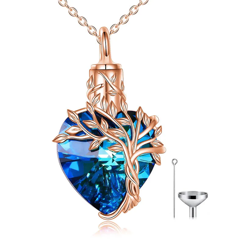 Heart Tree of Life Urn Necklace for Ashes Sterling Silver Cremation Jewelry with Crystal w/Funnel Filler - Image 16