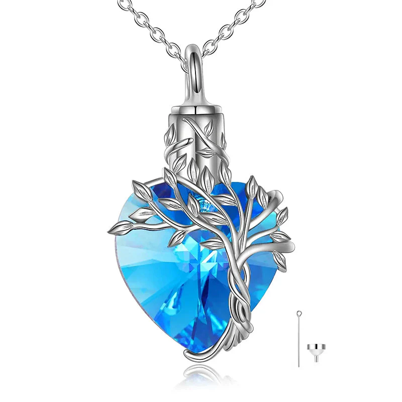 Heart Tree of Life Urn Necklace for Ashes Sterling Silver Cremation Jewelry with Crystal w/Funnel Filler - Image 18