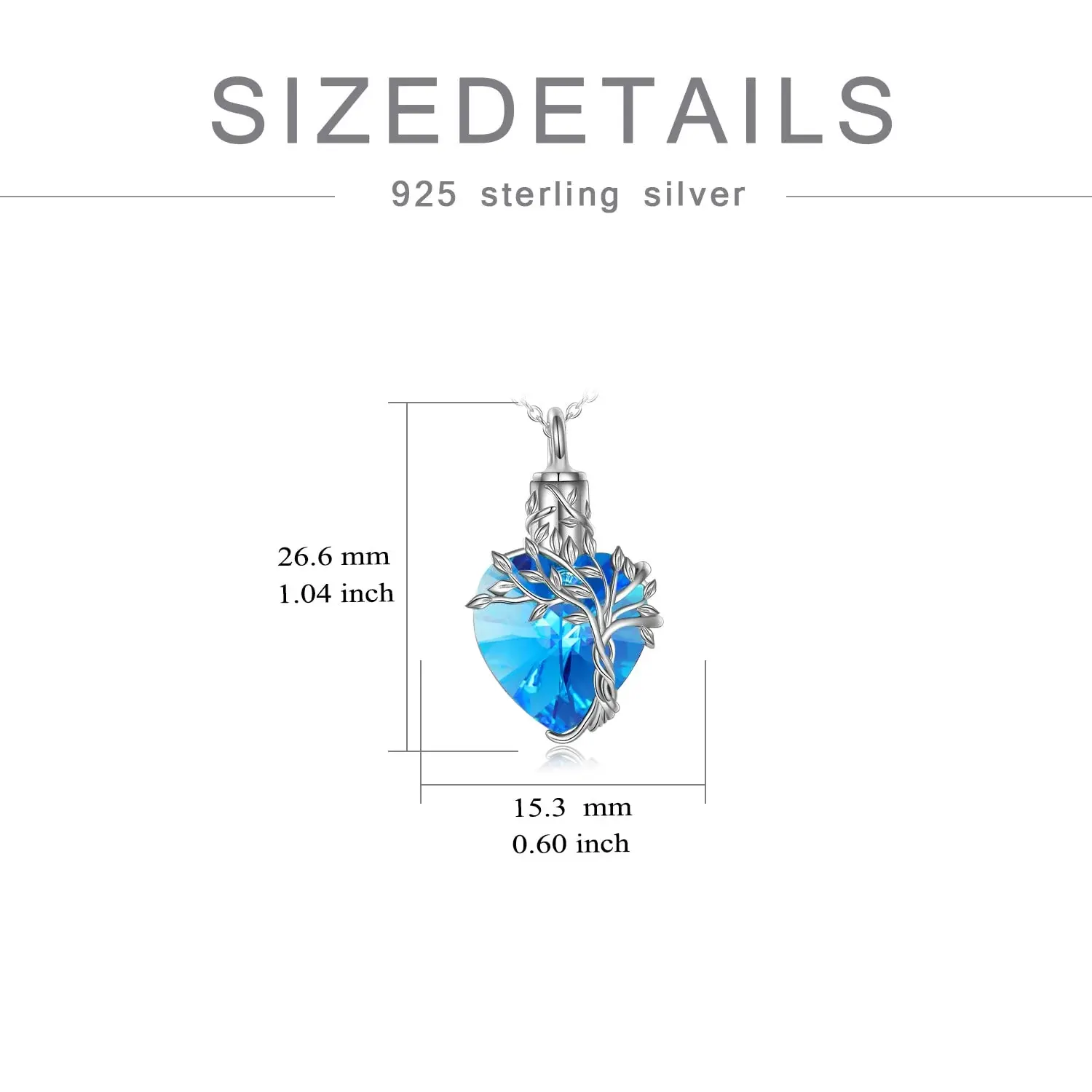 Heart Tree of Life Urn Necklace for Ashes Sterling Silver Cremation Jewelry with Crystal w/Funnel Filler - Image 21