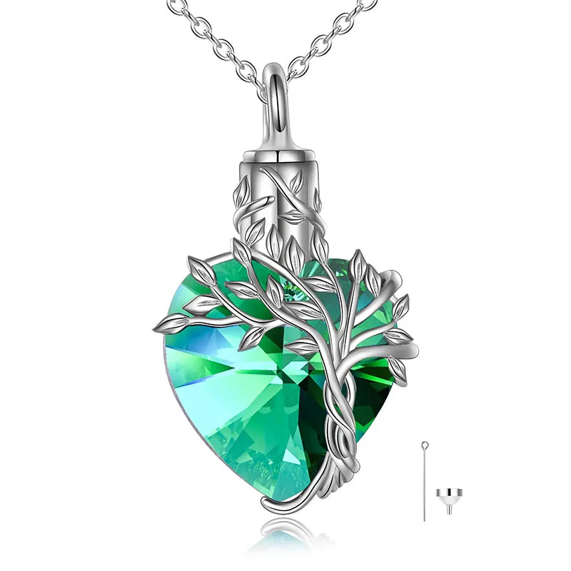 Heart Tree of Life Urn Necklace for Ashes Sterling Silver Cremation Jewelry with Crystal w/Funnel Filler - Image 24