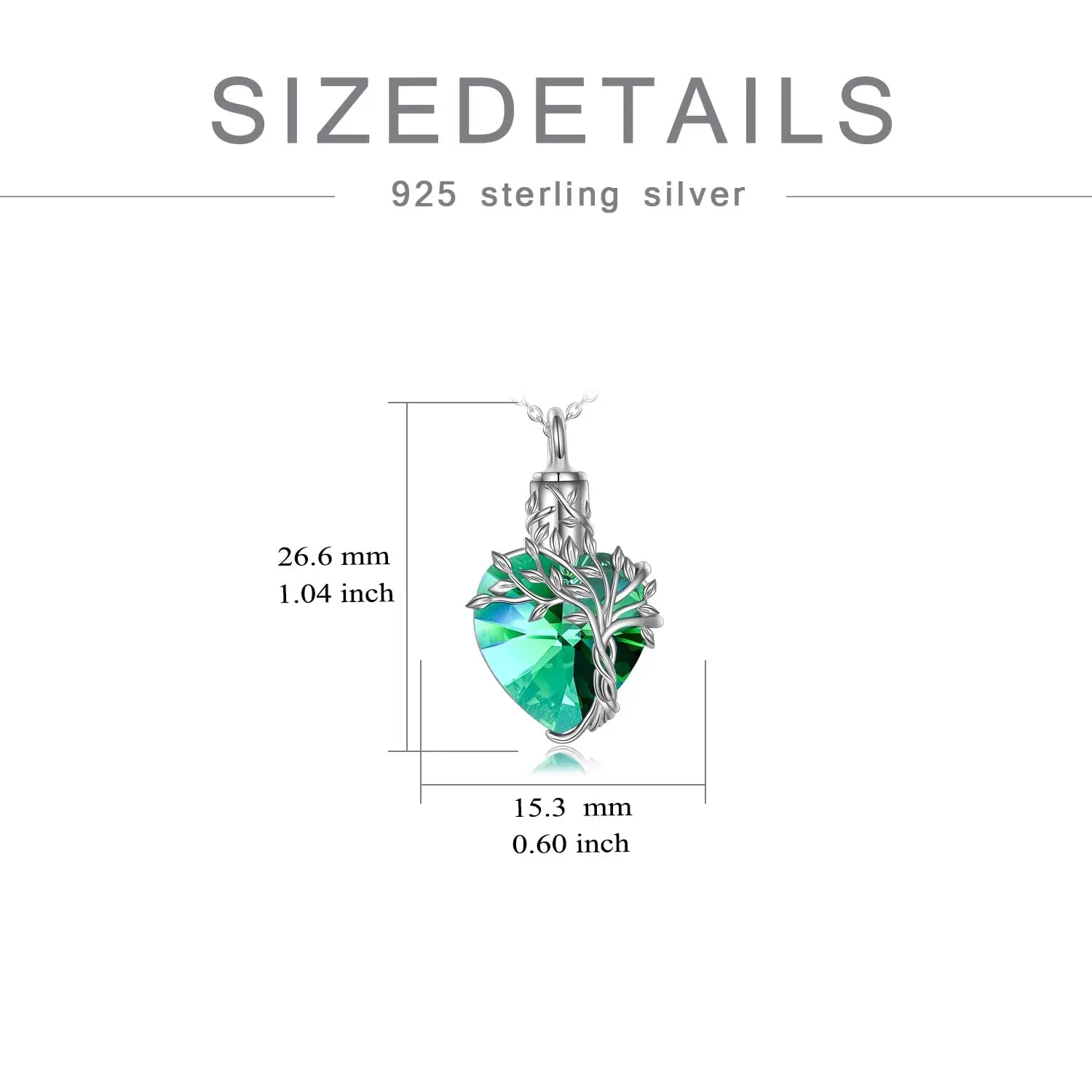 Heart Tree of Life Urn Necklace for Ashes Sterling Silver Cremation Jewelry with Crystal w/Funnel Filler - Image 27