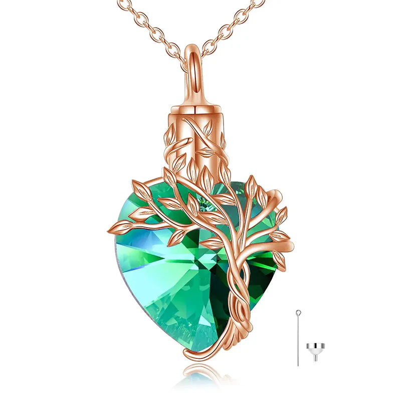 Heart Tree of Life Urn Necklace for Ashes Sterling Silver Cremation Jewelry with Crystal w/Funnel Filler - Image 29