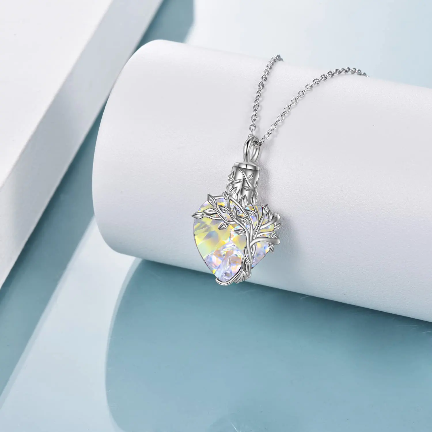 Heart Tree of Life Urn Necklace for Ashes Sterling Silver Cremation Jewelry with Crystal w/Funnel Filler - Image 32