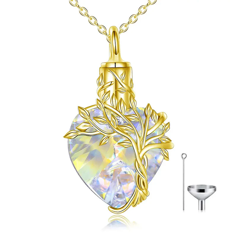 Heart Tree of Life Urn Necklace for Ashes Sterling Silver Cremation Jewelry with Crystal w/Funnel Filler - Image 33