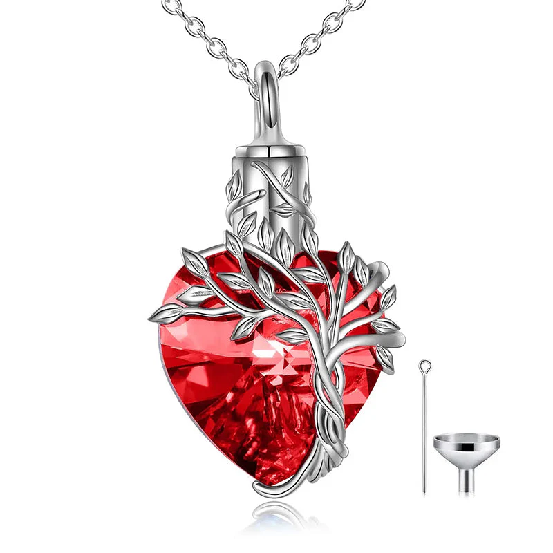 Heart Tree of Life Urn Necklace for Ashes Sterling Silver Cremation Jewelry with Crystal w/Funnel Filler - Image 35