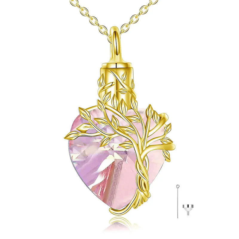 Heart Tree of Life Urn Necklace for Ashes Sterling Silver Cremation Jewelry with Crystal w/Funnel Filler - Image 39