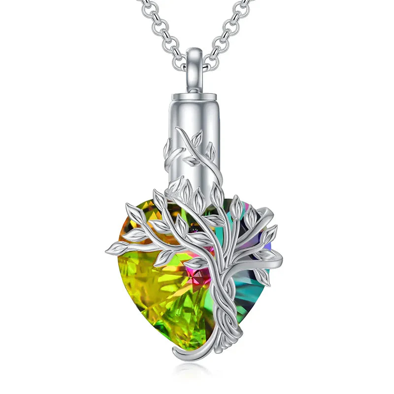 Heart Tree of Life Urn Necklace for Ashes Sterling Silver Cremation Jewelry with Crystal w/Funnel Filler - Image 47