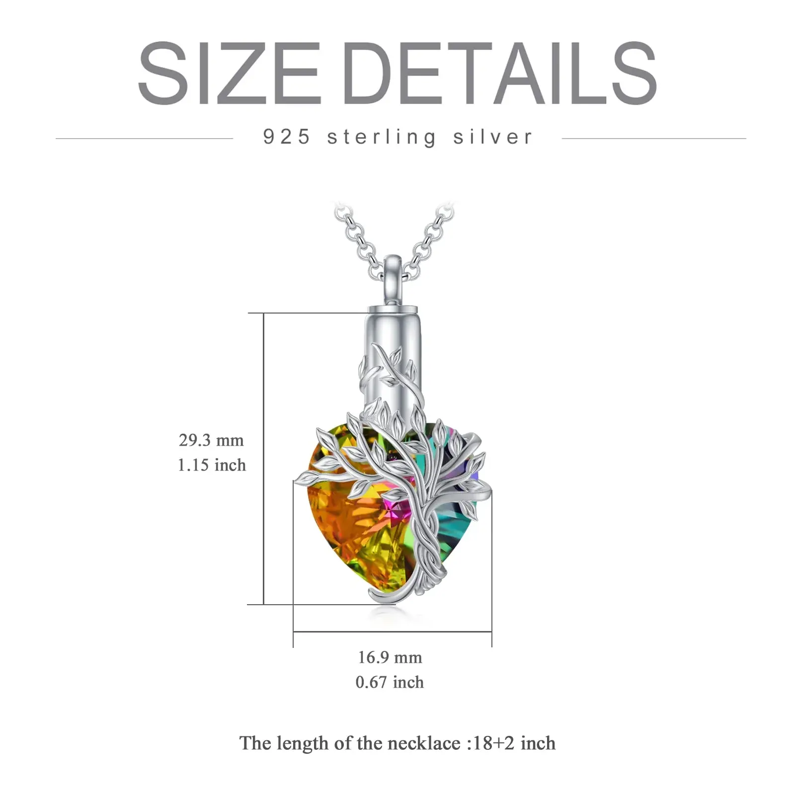 Heart Tree of Life Urn Necklace for Ashes Sterling Silver Cremation Jewelry with Crystal w/Funnel Filler - Image 50