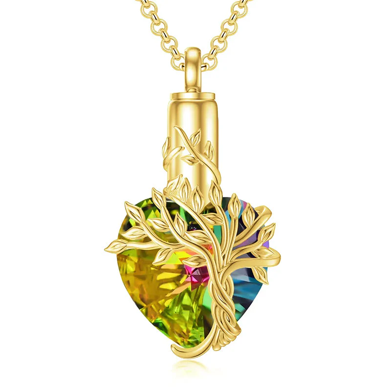 Heart Tree of Life Urn Necklace for Ashes Sterling Silver Cremation Jewelry with Crystal w/Funnel Filler - Image 52