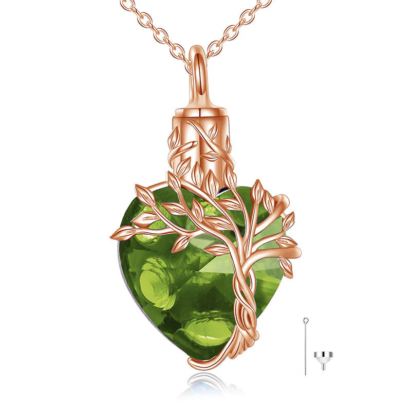 Heart Tree of Life Urn Necklace for Ashes Sterling Silver Cremation Jewelry with Crystal w/Funnel Filler - Image 56
