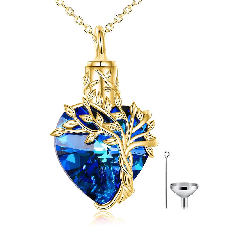 Heart Tree of Life Urn Necklace for Ashes Sterling Silver Cremation Jewelry with Crystal w/Funnel Filler - Image 61