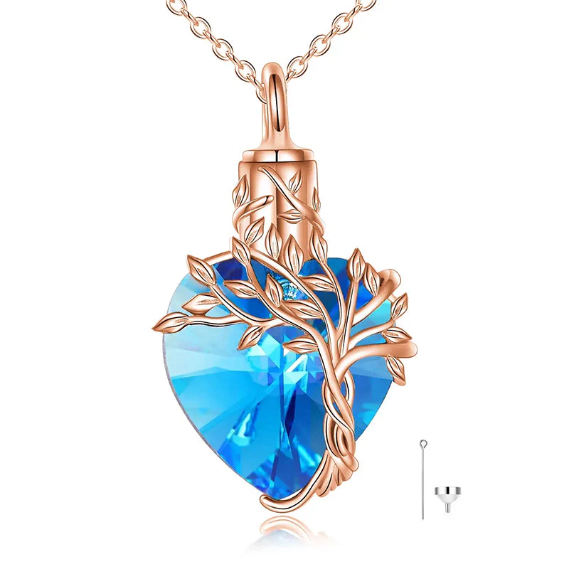 Heart Tree of Life Urn Necklace for Ashes Sterling Silver Cremation Jewelry with Crystal w/Funnel Filler - Image 65