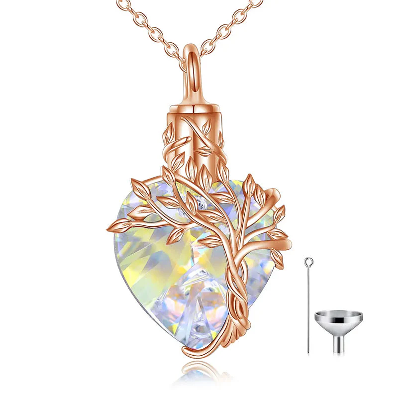 Heart Tree of Life Urn Necklace for Ashes Sterling Silver Cremation Jewelry with Crystal w/Funnel Filler - Image 71