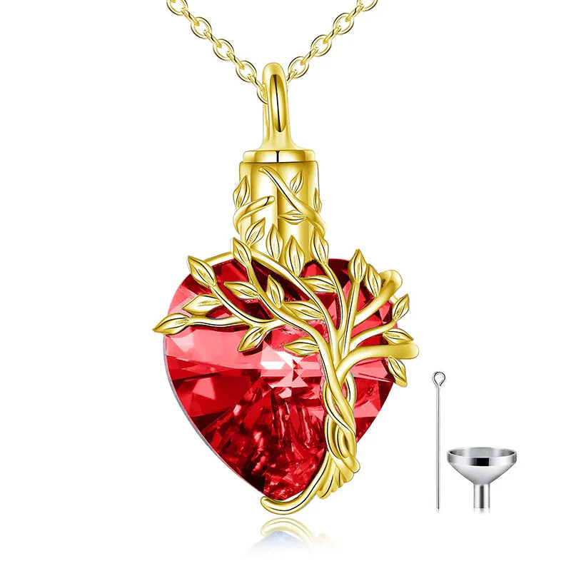 Heart Tree of Life Urn Necklace for Ashes Sterling Silver Cremation Jewelry with Crystal w/Funnel Filler - Image 73