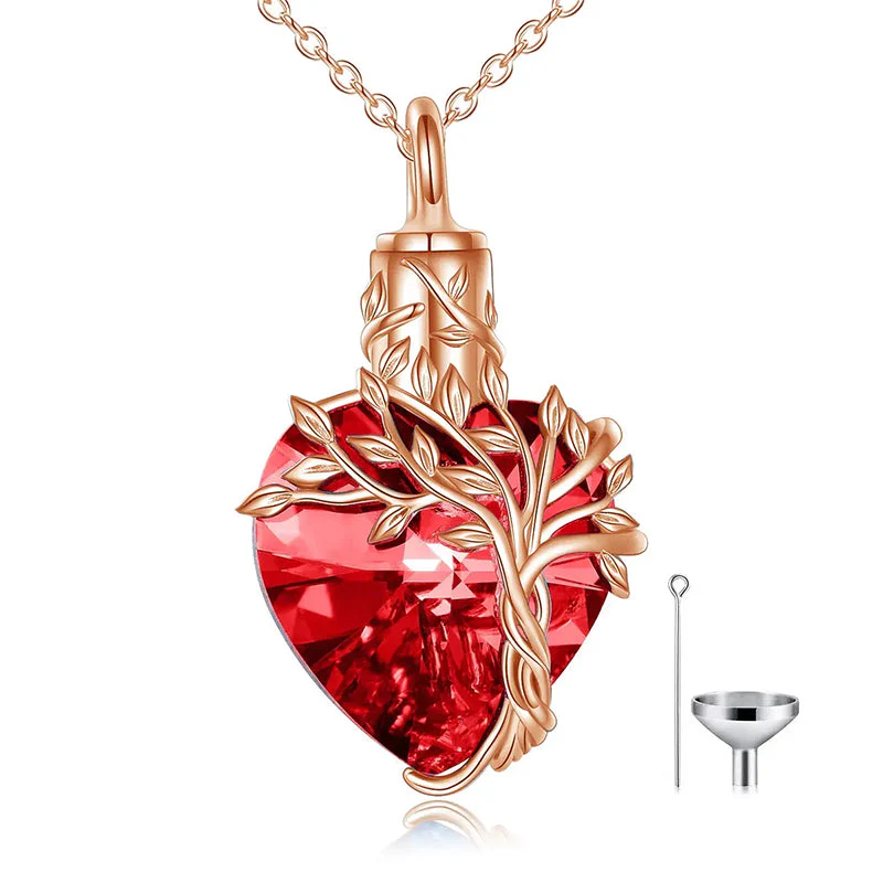 Heart Tree of Life Urn Necklace for Ashes Sterling Silver Cremation Jewelry with Crystal w/Funnel Filler - Image 74