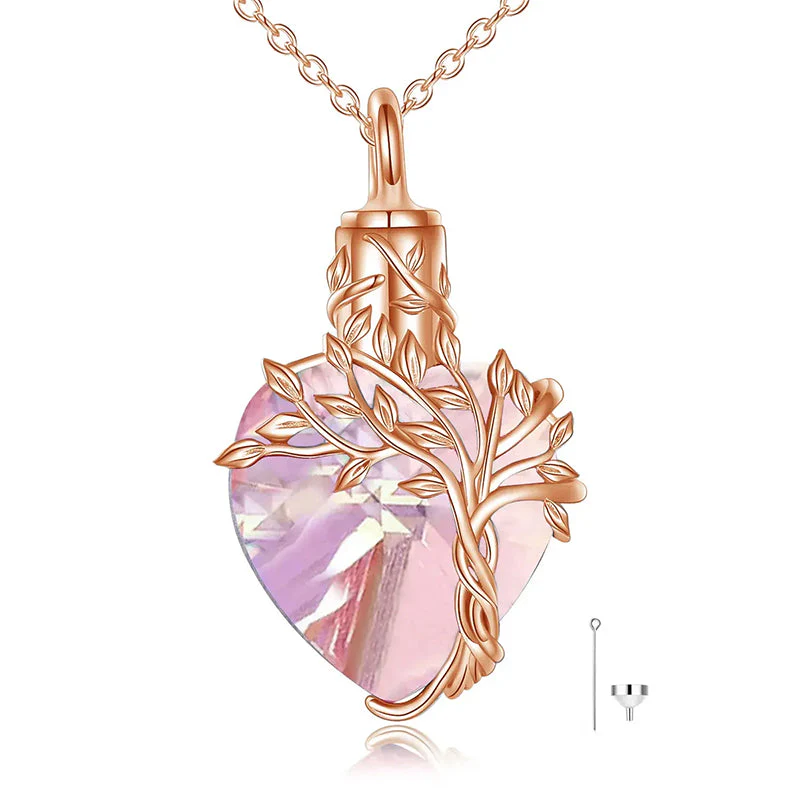 Heart Tree of Life Urn Necklace for Ashes Sterling Silver Cremation Jewelry with Crystal w/Funnel Filler - Image 77