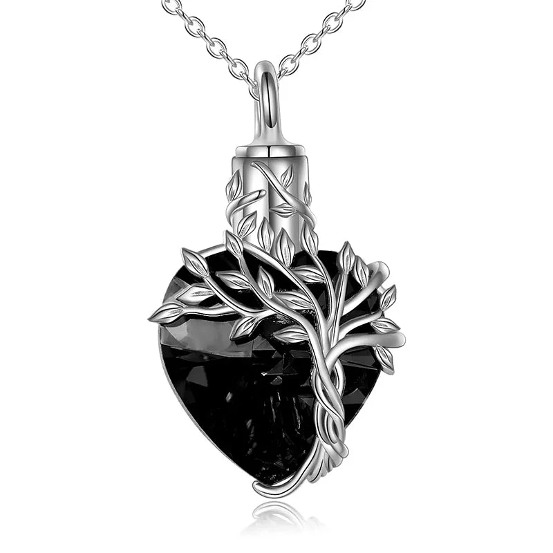 Heart Tree of Life Urn Necklace for Ashes Sterling Silver Cremation Jewelry with Crystal w/Funnel Filler - Image 78
