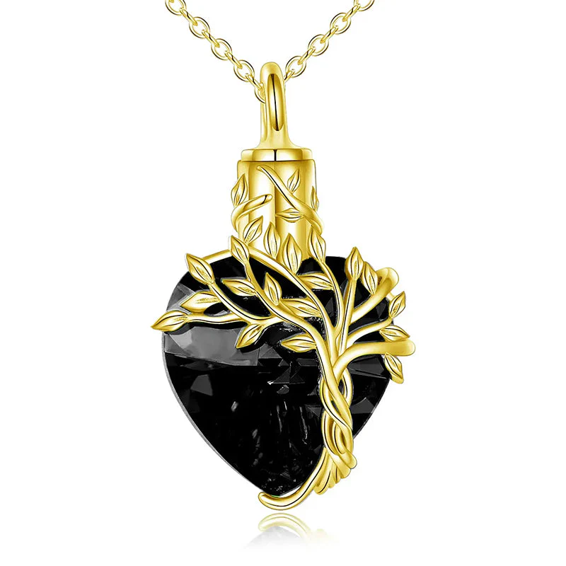 Heart Tree of Life Urn Necklace for Ashes Sterling Silver Cremation Jewelry with Crystal w/Funnel Filler - Image 79
