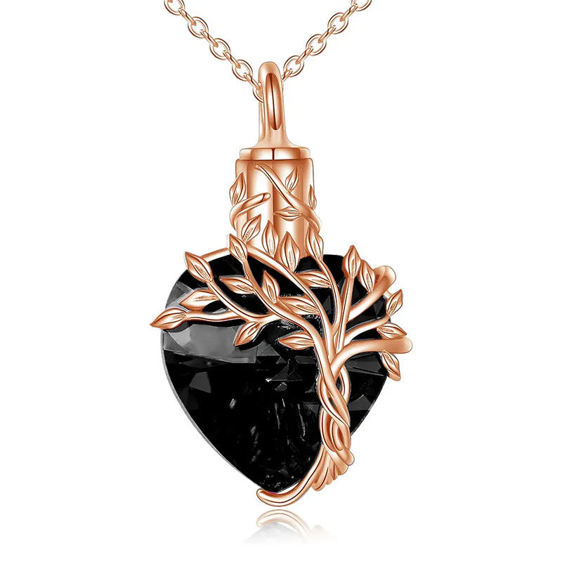 Heart Tree of Life Urn Necklace for Ashes Sterling Silver Cremation Jewelry with Crystal w/Funnel Filler - Image 80
