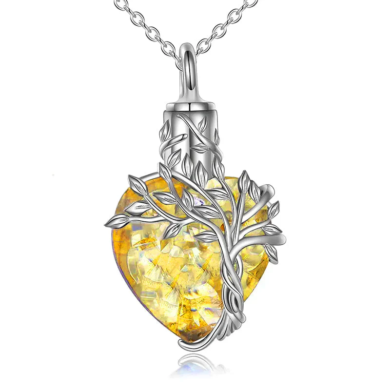 Heart Tree of Life Urn Necklace for Ashes Sterling Silver Cremation Jewelry with Crystal w/Funnel Filler - Image 81