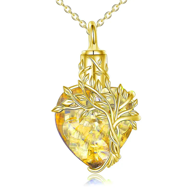 Heart Tree of Life Urn Necklace for Ashes Sterling Silver Cremation Jewelry with Crystal w/Funnel Filler - Image 82