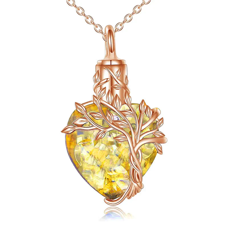 Heart Tree of Life Urn Necklace for Ashes Sterling Silver Cremation Jewelry with Crystal w/Funnel Filler - Image 83