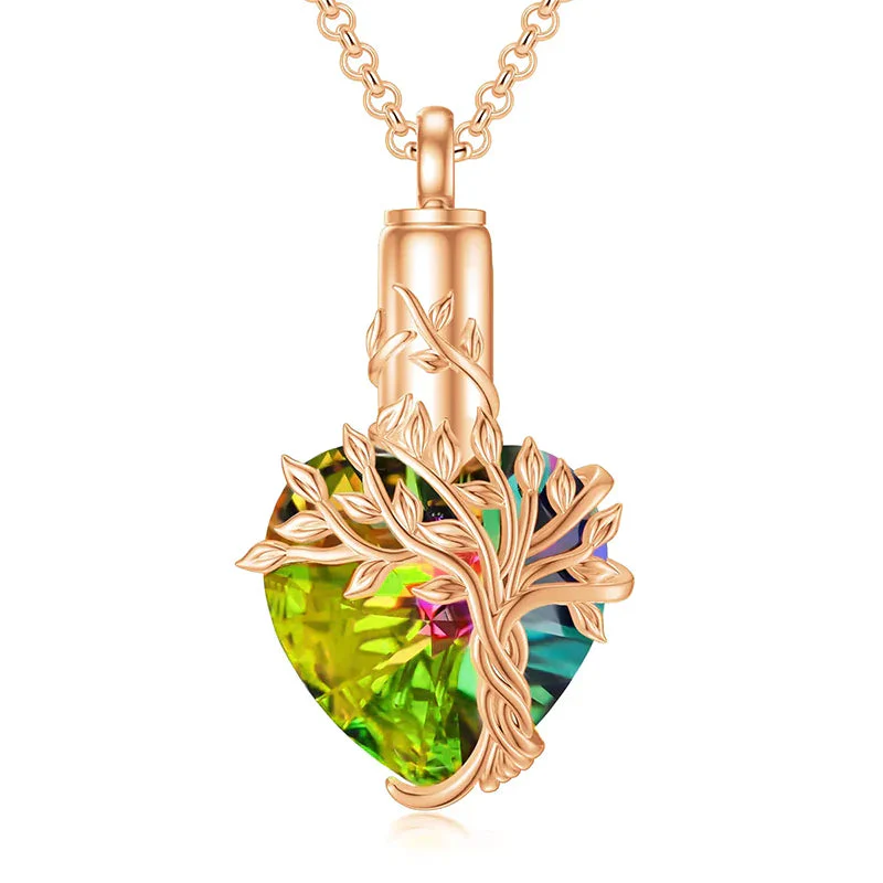 Heart Tree of Life Urn Necklace for Ashes Sterling Silver Cremation Jewelry with Crystal w/Funnel Filler - Image 86