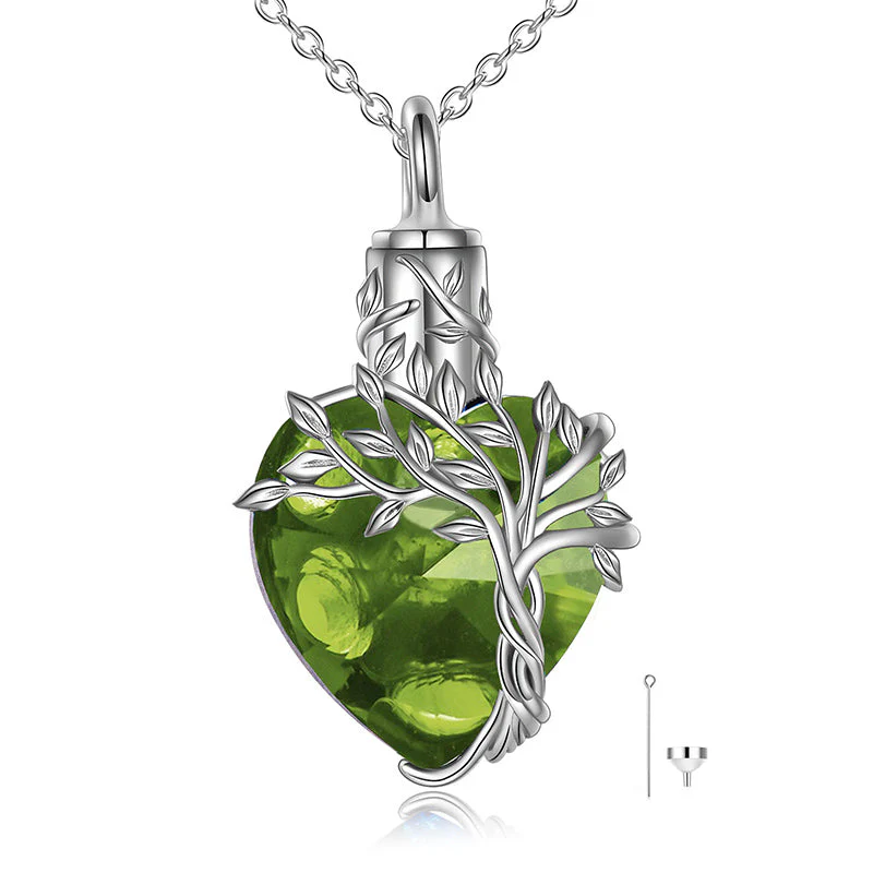 Heart Tree of Life Urn Necklace for Ashes Sterling Silver Cremation Jewelry with Crystal w/Funnel Filler - Image 87