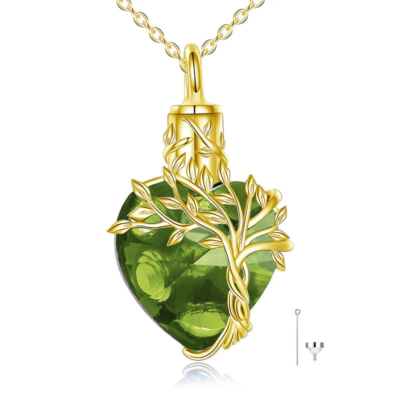Heart Tree of Life Urn Necklace for Ashes Sterling Silver Cremation Jewelry with Crystal w/Funnel Filler - Image 88