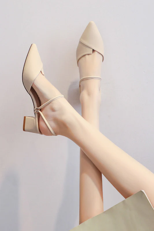 Simple bag-toe French evening style thick heel high heels - Image 2