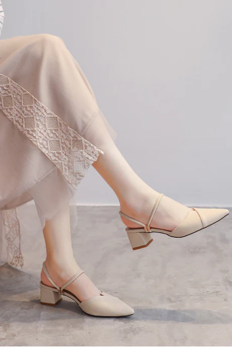 Simple bag-toe French evening style thick heel high heels - Image 3