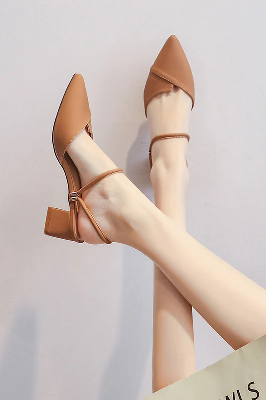 Simple bag-toe French evening style thick heel high heels - Image 4