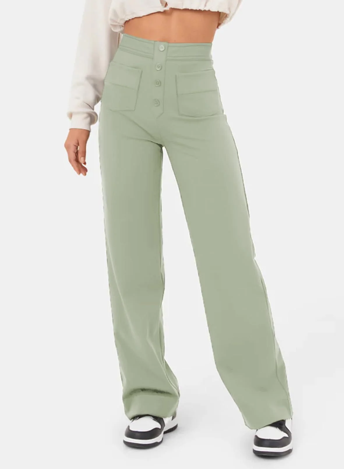 High-waisted Elastic Casual Trousers - Image 22