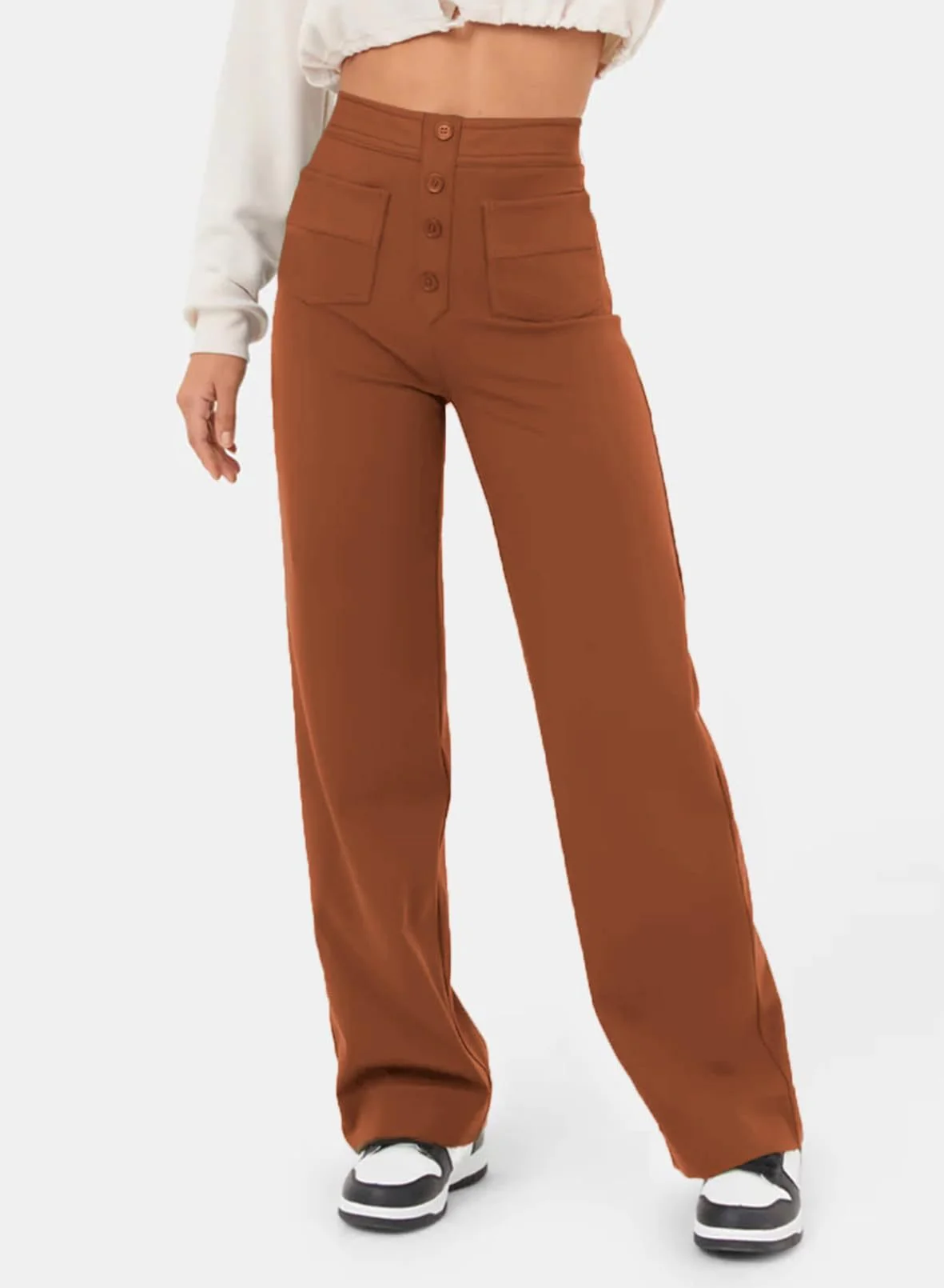 High-waisted Elastic Casual Trousers - Image 23