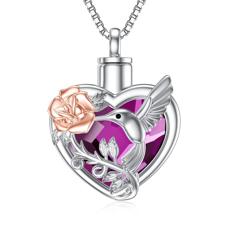 Hummingbird Urn Necklace for Ashes Sterling Silver with Crystal Cremation Jewelry w/Funnel Filler Keepsake Memory Jewelry for Women Girls - Image 11