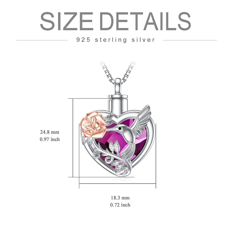 Hummingbird Urn Necklace for Ashes Sterling Silver with Crystal Cremation Jewelry w/Funnel Filler Keepsake Memory Jewelry for Women Girls - Image 15