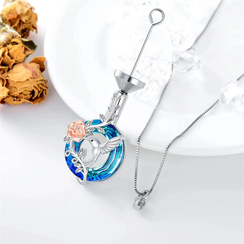 Hummingbird Urn Necklace for Ashes Sterling Silver with Crystal Cremation Jewelry w/Funnel Filler Keepsake Memory Jewelry for Women Girls - Image 19