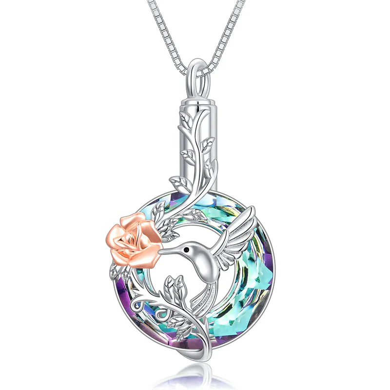 Hummingbird Urn Necklace for Ashes Sterling Silver with Crystal Cremation Jewelry w/Funnel Filler Keepsake Memory Jewelry for Women Girls - Image 23