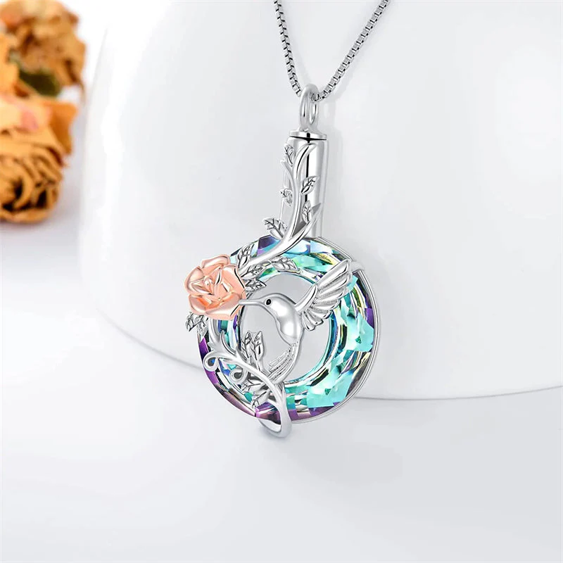 Hummingbird Urn Necklace for Ashes Sterling Silver with Crystal Cremation Jewelry w/Funnel Filler Keepsake Memory Jewelry for Women Girls - Image 24