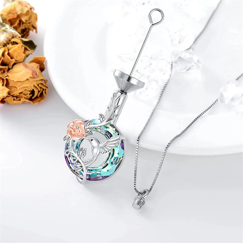 Hummingbird Urn Necklace for Ashes Sterling Silver with Crystal Cremation Jewelry w/Funnel Filler Keepsake Memory Jewelry for Women Girls - Image 25
