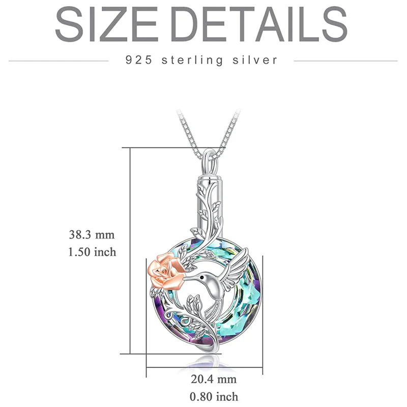 Hummingbird Urn Necklace for Ashes Sterling Silver with Crystal Cremation Jewelry w/Funnel Filler Keepsake Memory Jewelry for Women Girls - Image 26