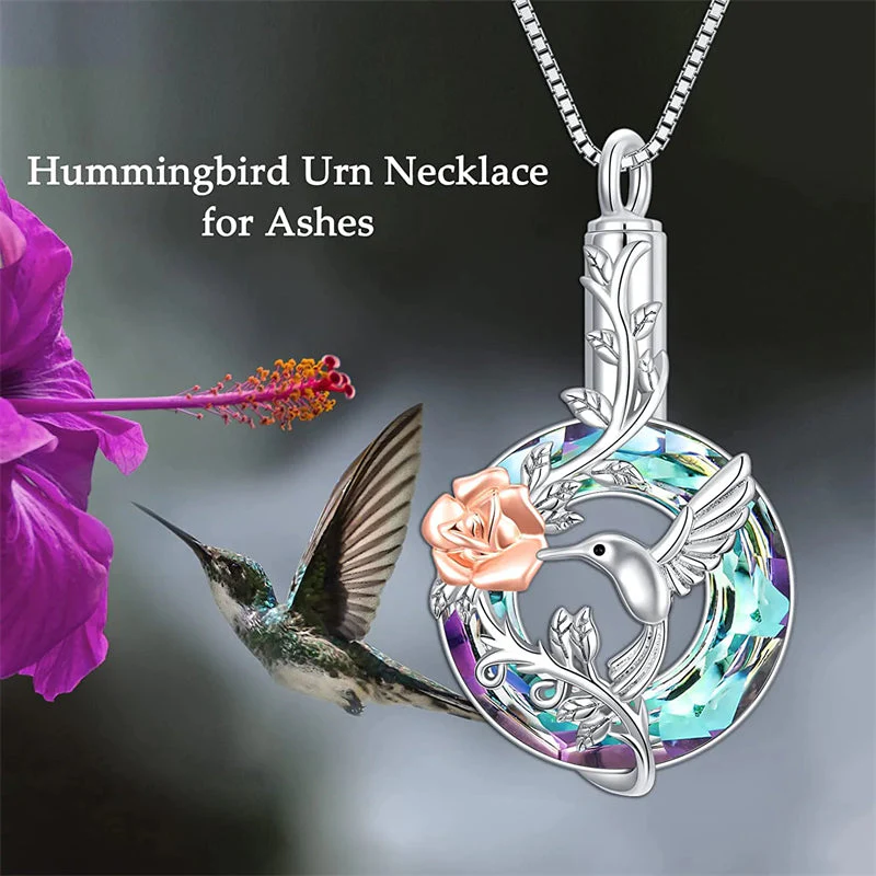 Hummingbird Urn Necklace for Ashes Sterling Silver with Crystal Cremation Jewelry w/Funnel Filler Keepsake Memory Jewelry for Women Girls - Image 27