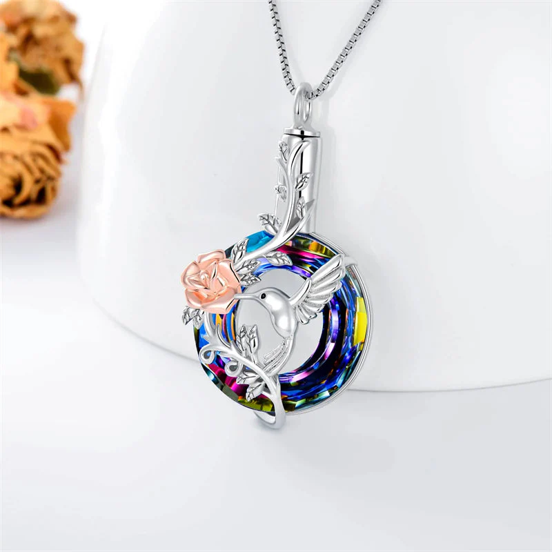 Hummingbird Urn Necklace for Ashes Sterling Silver with Crystal Cremation Jewelry w/Funnel Filler Keepsake Memory Jewelry for Women Girls - Image 30
