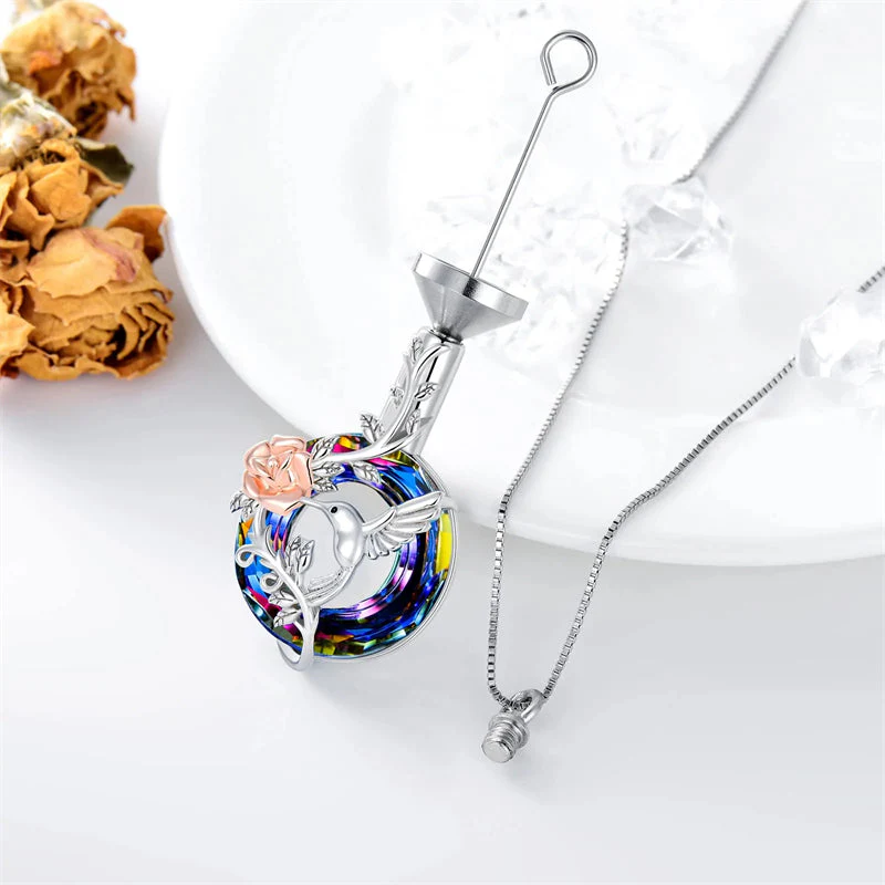 Hummingbird Urn Necklace for Ashes Sterling Silver with Crystal Cremation Jewelry w/Funnel Filler Keepsake Memory Jewelry for Women Girls - Image 31
